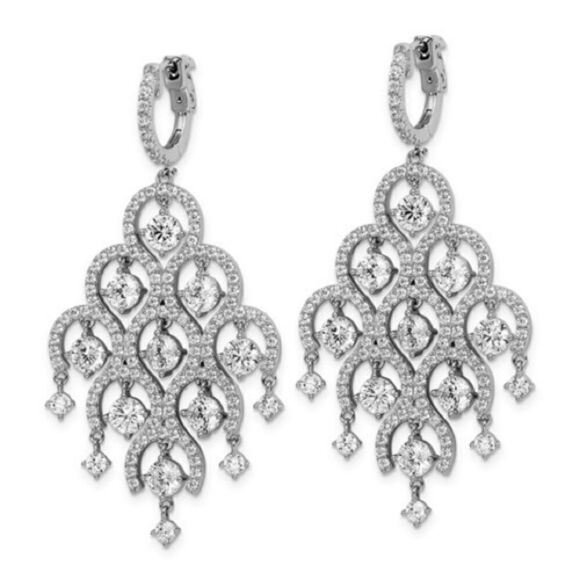 New Sterling Shimmer Sterling Silver CZ Chandelier Dangle Hinged Earrings - Picture 4 of 4